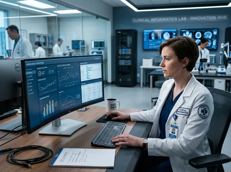 Ingeniero biomédico y estación de análisis de datos clínicos hospitalarios